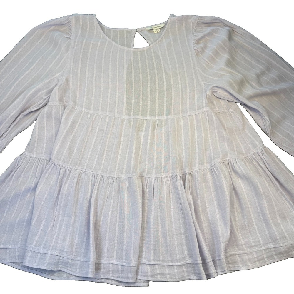 American Eagle Lavender Long Sleeve Tiered Babydoll Top Blouse Keyhole Sz M